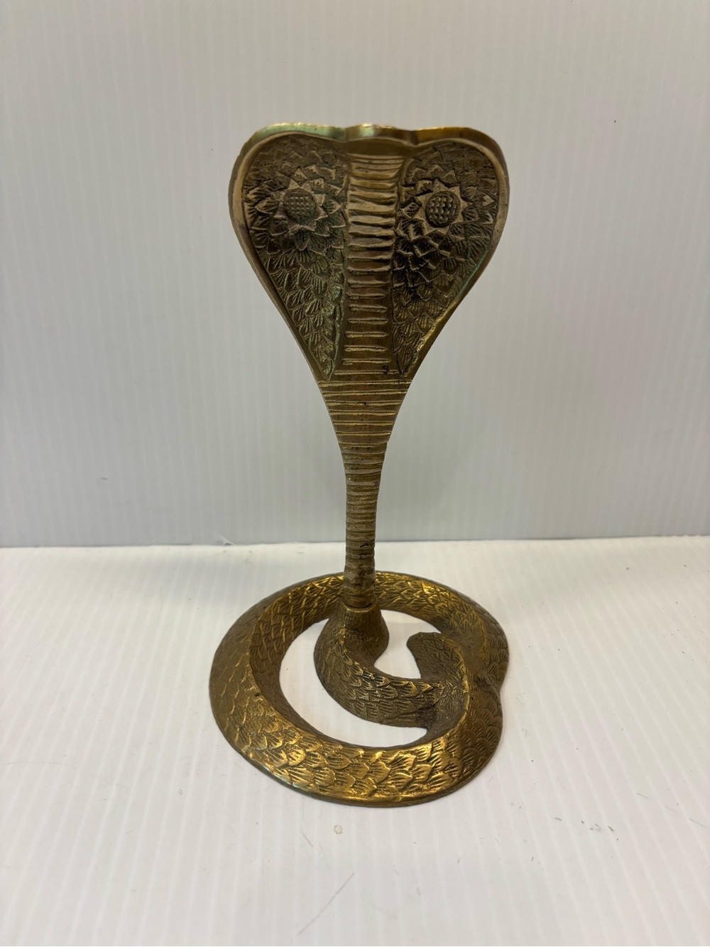 Vintage Brass Cobra Sculpture - Coiled Snake Decorative Accent